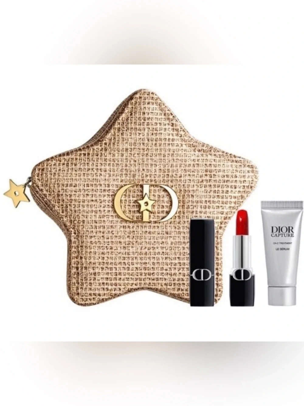 ✨ Dior Star Gold Cosmetic Case & Rouge Dior Lipstick + Capture Serum NIB